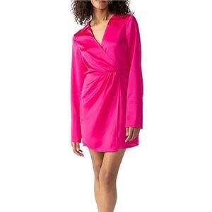 Sanctuary NWT Hot Pink Satin Wrap Mini Dress Long Sleeve Size 4